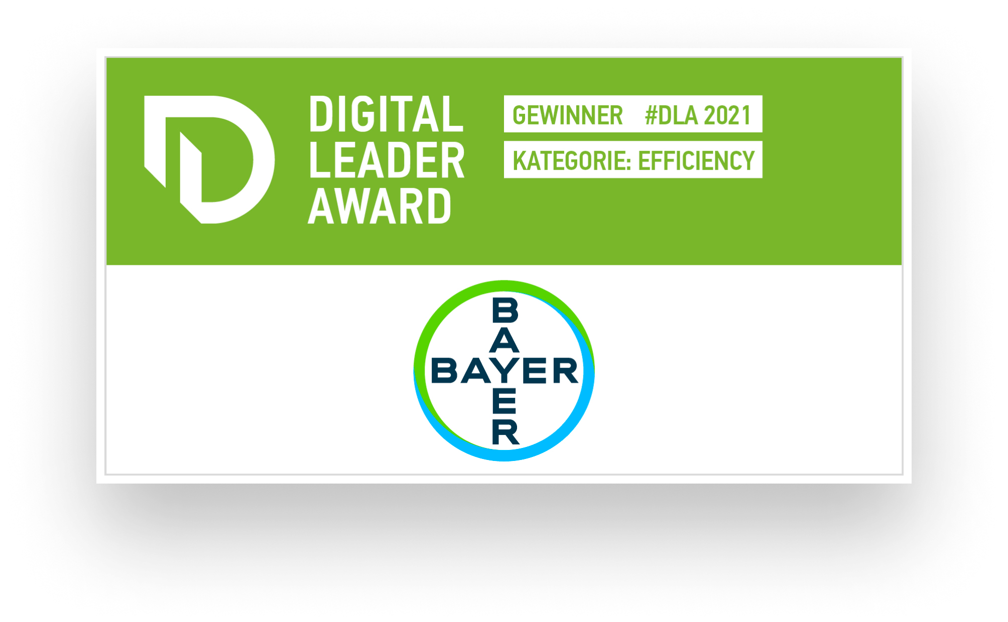 Collage mit dem Logo von Bayer sowie dem Digital Leader Award 2021