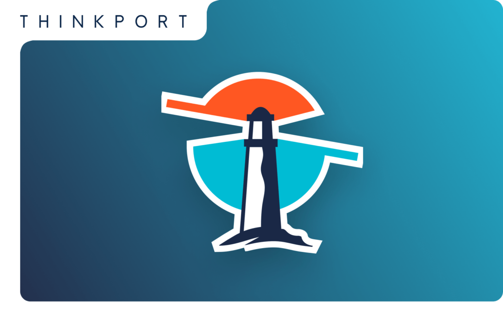 Thinkport Logo auf blau-türkisen Hintergrund