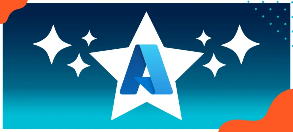 Weiße Sterne vor blauem Hintergrund mit dem Azure Logo im vordersten Stern mittig.