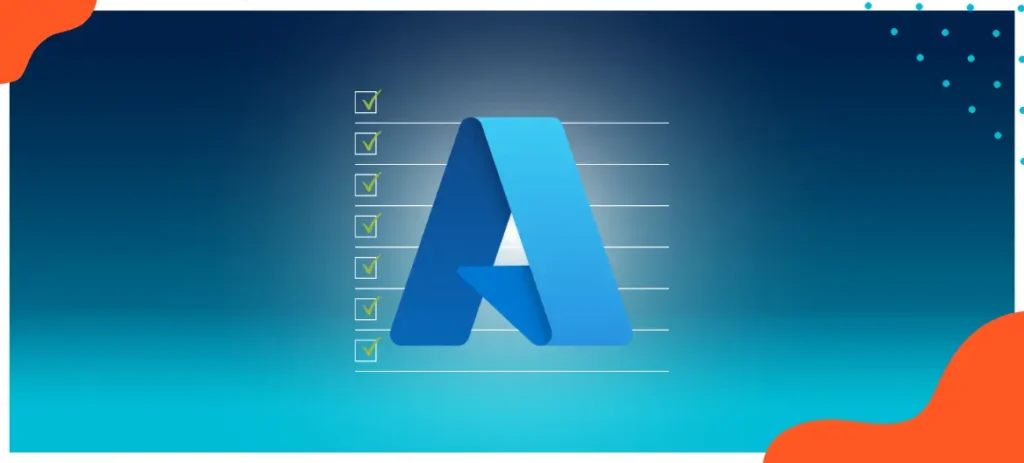 Das Azure Logo liegt auf einer Checkliste die sich wiederum mittig auf blauem Hintergrund befindet.