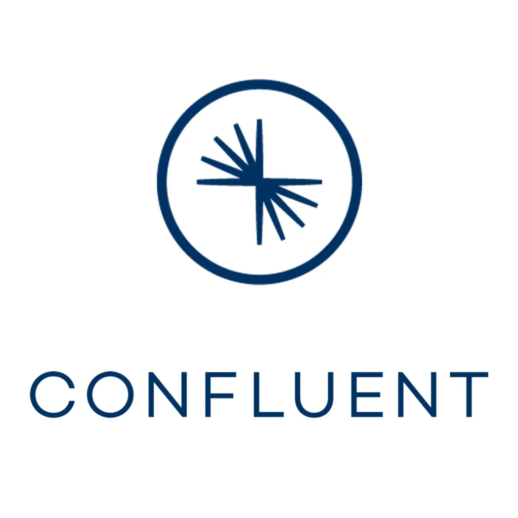confluent logo in blue over a white background