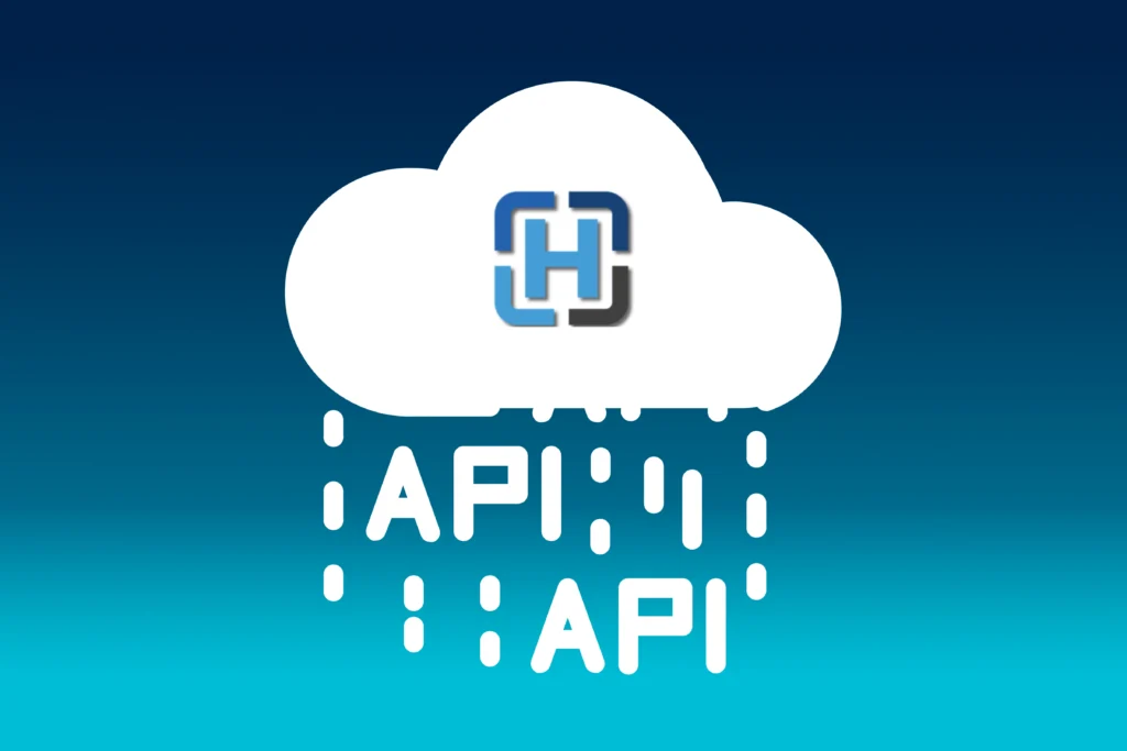 Bild einer Api Cloud mit Orthank-Logo, in Weiß auf einem blauen Hintergrund mit Farbverlauf